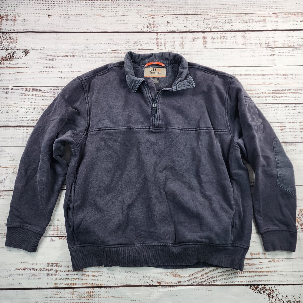 5.11 Tactical Job Shirt Mens XL Fire Navy Denim Detail Quarter Zip Fleece